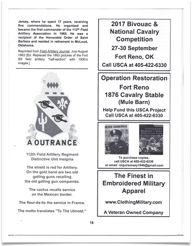 Announcement and PR in the US Cavalry Journal